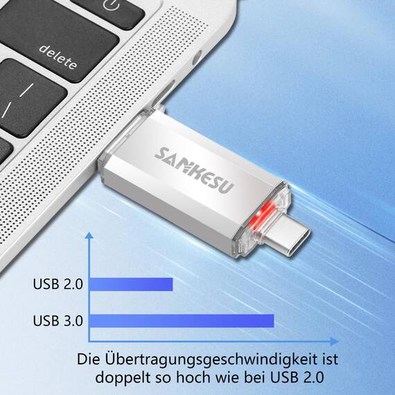 SANKESU 512GB USB Stick 3.0 USB C Flash-Laufwerke USB-A & Typ-C OTG Speicherstick, Dual Memory Sticks für PC/Tablet/Laptop/Typ C Handy(Silber)