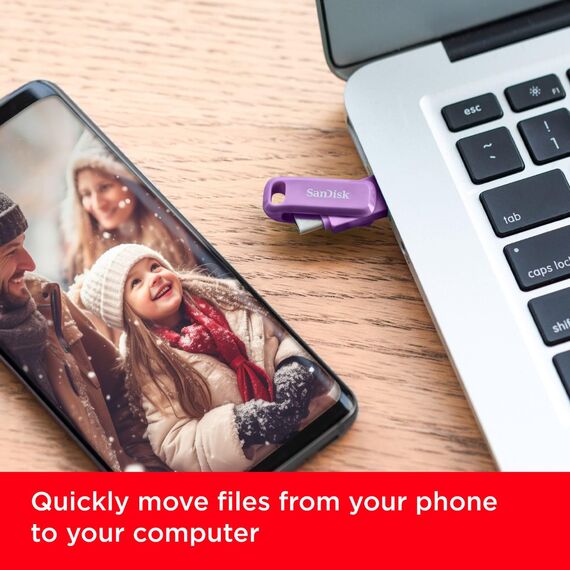 SanDisk Ultra Dual Drive Go USB Type-C 64 GB (Android Smartphone Speicher, USB Type-C-Anschluss, 150 MB/s Lesegeschwindigkeit, Nutzung als Schlüsselanhänger möglich) Lavendel