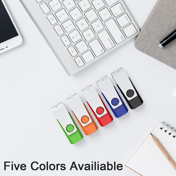KEXIN USB Stick 64GB 5er Set, Speicherstick USB 2.0, Buntes Metallgehäuse, Drehbares Design - Schlüsselanhängergeeignete USB-Sticks