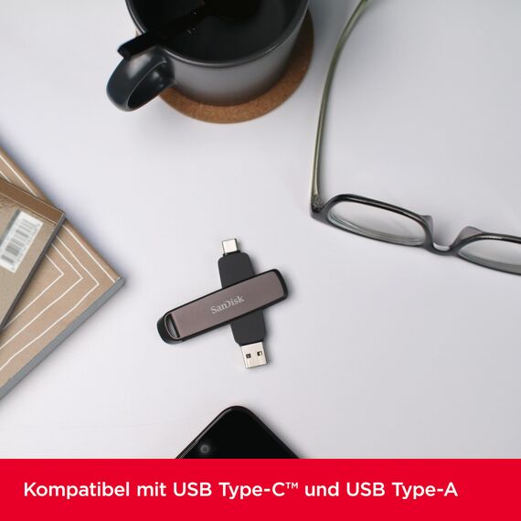 SANDISK Extreme PRO DUAL Drive 512 GB, Flash-Laufwerk 2-in-1 USB Type-A und USB Type-C, Lesen bis zu 1000 MB/s, Automatische Backup, Dateiverwaltung Metallgehäuses, Schwarz