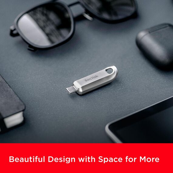 SanDisk Ultra Luxe USB-Type-C-Laufwerk 256 GB (USB-Type-C-Flash-Laufwerk, USB-3.2-Gen-1, Metalldesign, 400 MB/s Lesen, Schlüsselbundöse) Silber