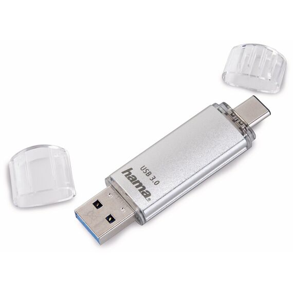 Hama 32GB USB-Speicherstick mit USB 3.2 Gen 1-Type-C (2-in-1 USB-Stick, z.B. für Android Handy, Tablet, Computer, Notebook, MacBook, OTG, 40MB/s) USB-Typ-C Handy-Stick, Doppel Memory-Stick Silber