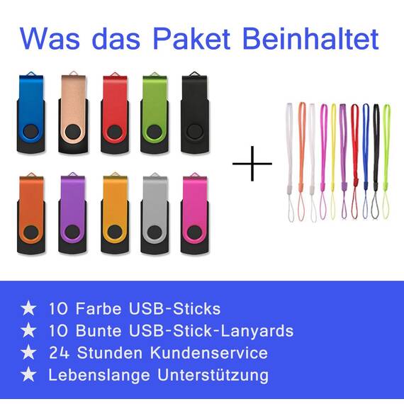 USB Sticks 4GB 10 Stück, AreTop Speicherstick 4GB Rotate Metall High Speed USB 2.0 Flash Drive (10 Farben)