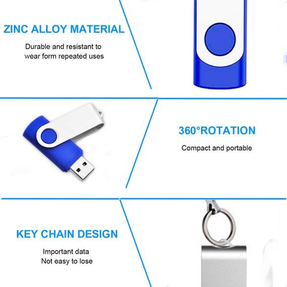 USB Sticks 4GB 10 Stück, AreTop High Speed USB 2.0 Metall Speicherstick Rotate Flash Drive Pack (Blau)