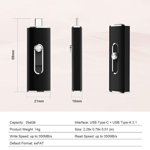 USB Stick 256GB 3.2 Vansuny Dual USB C Stick 3.2 256 GB Ultraschnelle USB Speicherstick 3.2 (380 MB/s Lesen) Flash Drive 256gb für Handy/Smartphone/Tablet/PC/TV/Laptop (Schwarz, 256 GB)