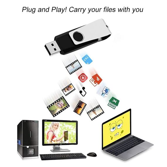 RAOYI USB Sticks 8GB 10er Pack 8GB USB 2.0 Speicherstick mit Schwenkbarem Metalldeckel, High-Speed Flash Drive für Laptop, PC, TV, Autoradio Schwarz