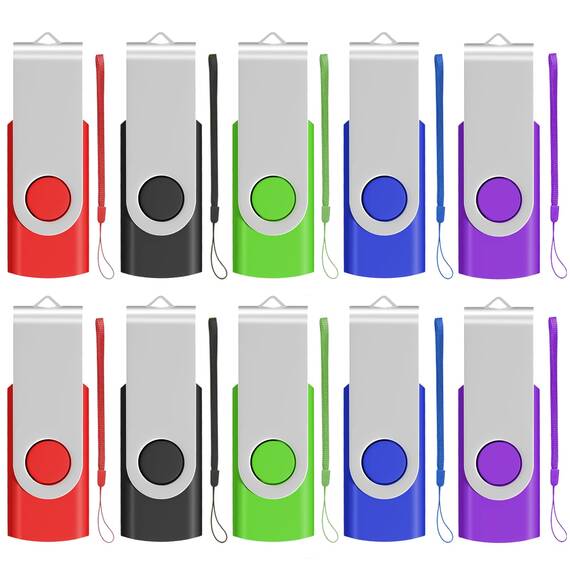 AreTop USB Stick 16GB 10 Stück AreTop Speicherstick Rotate Metall High Speed USB 2.0 Flash Drive (5 Farben)