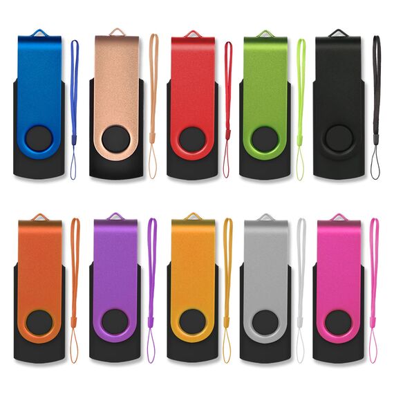 USB Sticks 2GB 10 Stück, AreTop Speicherstick 2GB 360°drehbare Schutzhülle Design mit Schlüsselband USB 2.0 Flash Drive (10 Farben)