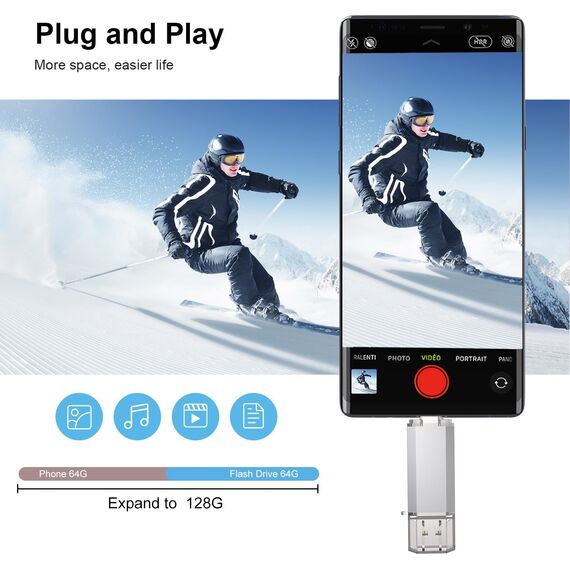 RAOYI USB C Stick 64GB, USB 3.0 & OTG Typ C Dual USB Flash Laufwerk, 2-IN-1 Type C Speicherstick für Tablet/Smartphone iPhone 15/ Android Samsung, Huawei, Honor, Xiaomi/PC/Laptop, Silber