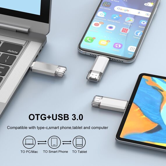 RAOYI USB C Stick 64GB, USB 3.0 & OTG Typ C Dual USB Flash Laufwerk, 2-IN-1 Type C Speicherstick für Tablet/Smartphone iPhone 15/ Android Samsung, Huawei, Honor, Xiaomi/PC/Laptop, Silber