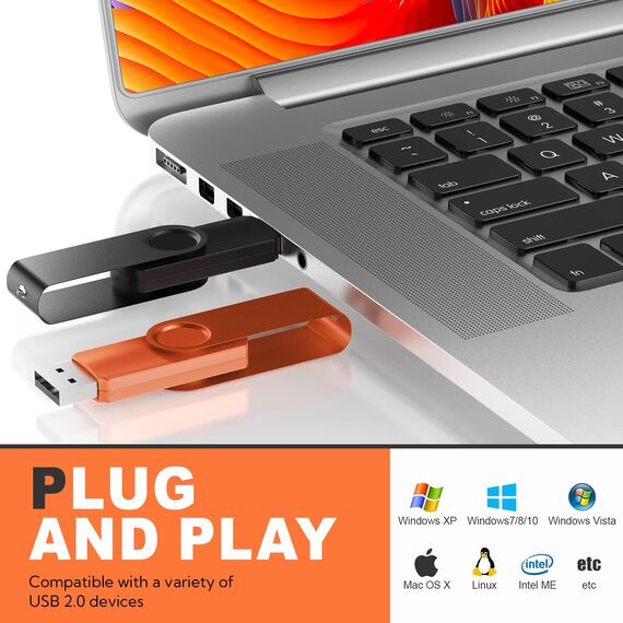 Uflatek USB Sticks 16GB USB 2.0 Speicherstick 10 Stück Memory Stick Bunt Flash Drive Rotate USB-Flash-Laufwerk Metall Thumb Drive Externer Datenstick mit Lanyard