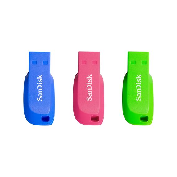 SanDisk 32GB Cruzer Blade USB Flash Drive , Blue/Pink/Green, 3count(Pack of 1)