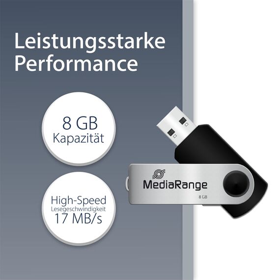 MediaRange USB Speicherstick, 8GB, grau
