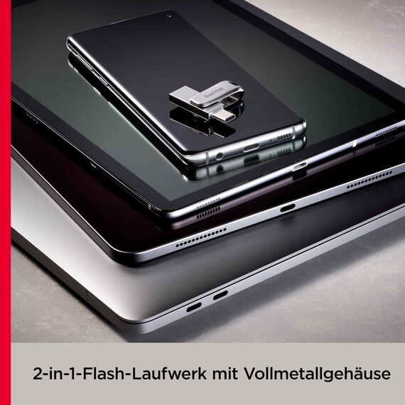 SANDISK Ultra Dual Drive Luxe USB Type-C & Type-A, Smartphone Speicher 128 GB (Mobiler Speicher, USB 3.2 Gen 1, drehbares Design, 400 MB/s Lesen, USB Type-C & Type-A-Anschluss, automatisches Backup)