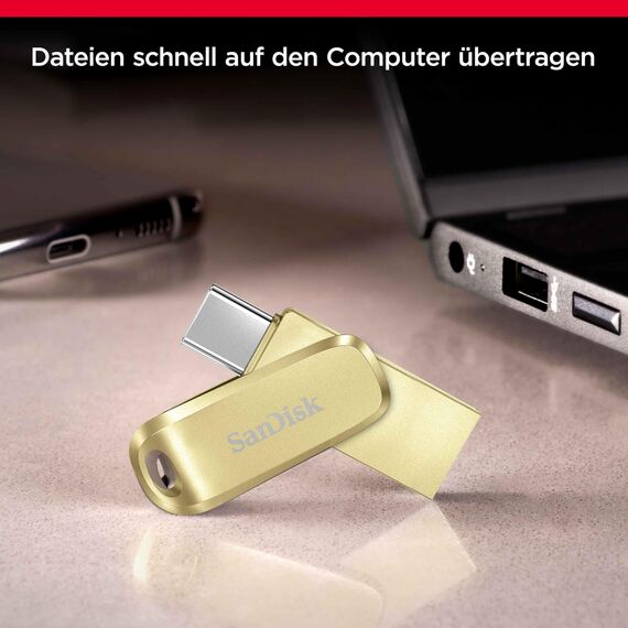 SANDISK Ultra Dual Drive Luxe USB Type-C & Type-A, Smartphone Speicher 512 GB (Mobiler Speicher, USB 3.2 Gen 1, drehbares Design, 400 MB/s Lesen, USB Type-C & Type-A-Anschluss, automatisches Backup)
