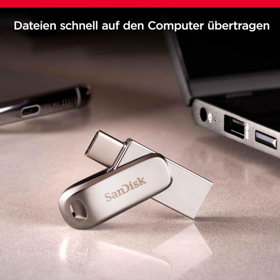 SANDISK Ultra Dual Drive Luxe USB Type-C & Type-A,Smartphone Speicher 64 GB (Mobiler Speicher, USB 3.2 Gen 1, drehbares Design, 400 MB/s Lesen, USB Type-C & Type-A-Anschluss, automatisches Backup)
