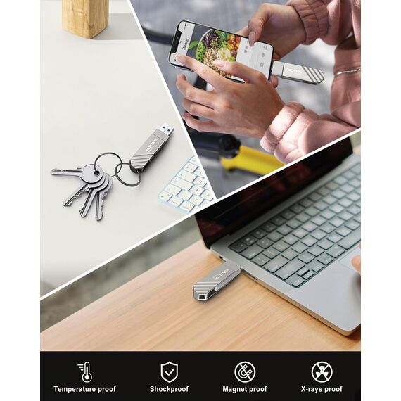 KOOTION USB Stick 512GB USB C Stick USB 3.2 Speicherstick OTG Bis zu 500MB/s 2-in-1 Typ C Flash Laufwerk Externer Speicher Metall für USB-C-iPhone/Android-Smartphone/Tablet/Mac/Laptop/PC,Silber