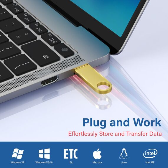 Wooolken USB-Stick, 16 GB, 20 Stück, stylischer USB 2.0 Jump Zip Drive mit Schlüsselanhänger, aus Metall, Farbe: gold