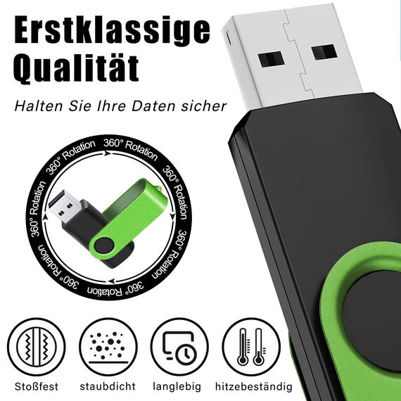 EASTBULL USB Stick 2GB 5 stück Speicherstick 2.0 USB Sticks Data Datenspeicher (2GB, Grün)