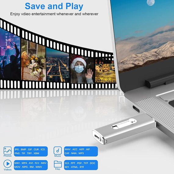 KOOTION USB-Stick C 256 GB USB 3.1 256 GB 2-in-1 Memory Stick OTG Flash Drive 256 Giga 3.1 U High Speed Wasserdicht Typ C mit Doppelanschluss für Samsung S8/S9 Huawei