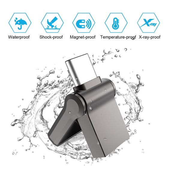 KOOTION USB Stick 32GB, USB C Stick USB 3.0 OTG Speicherstick 2-in-1 USB Flash Laufwerk Type C Flash Drive mit wasserdichtem Schlüsselanhänger für PC/Laptop/Notebook, Typ-C Mobiltelefon, usw (Schwarz)