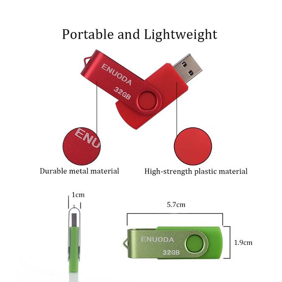 ENUODA 5 Stück USB Stick 32GB USB Speicherstick Rotate Metall Mehrfarbig High Speed USB 2.0 Flash Drive Pack (Rot,Grün,Schwarz,Blau,Violett)