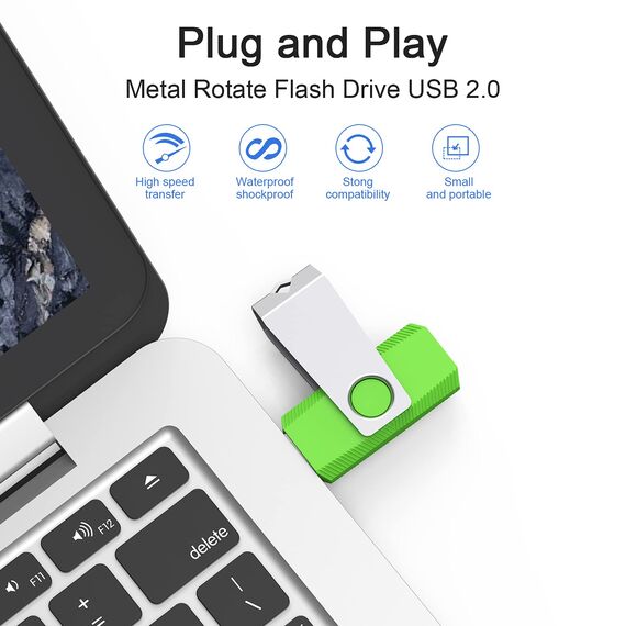 KEXIN USB Stick 64GB 5er Set, Speicherstick USB 2.0, Buntes Metallgehäuse, Drehbares Design - Schlüsselanhängergeeignete USB-Sticks (Packung mit 2)