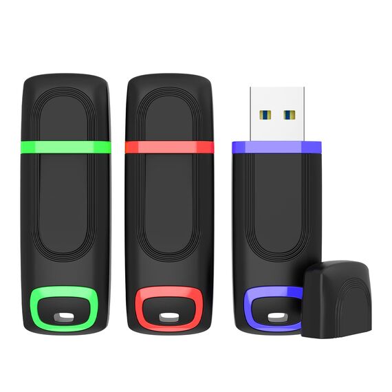 KEXIN 128GB USB Stick 3.0 Speicherstick 3 Stück Set USB Sticks 128GB Speichersticks 3er Pack USB3.0 Flash-Laufwerk mit Cap für PC, Auto, TV (Grün Rot Blau)