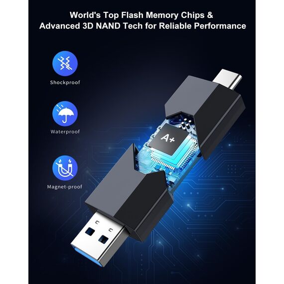 Vansuny 1 Stück USB Stick 64GB 3.0 Dual USB C Stick 64GB Speichstick 64 GB Type C OTG Flash Drive 3.0 für iPhone 15/Smartphone/Tablet Mac/Computer(Schwarz)