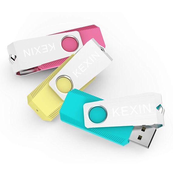 KEXIN USB Stick 32GB 3 Stück USB-Stick 2.0 Speicherstick Mini Flash-Laufwerk Memory Sticks USB Flash Drive Pen Drive 360 Grad Metallabdeckung für PC Tablet Lautsprecher TV Auto (Grün Gelb Rosa)
