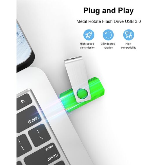 KEXIN USB Stick 32GB 10er Set, USB 3.0 Speicherstick, Lesegeschwindigkeit bis 100MB/s, Schreibgeschwindigkeit bis 25MB/s, untes Metallgehäuse, Drehbares Design - Schlüsselanhängergeeignete USB-Sticks