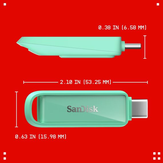 SANDISK Phone Drive mit USB Type-C 512 GB (Flash-Laufwerk für Smartphones, Tablets und Computer, 150 MB/s Lesen, Schlüsselring-Öse zur Mitnahme, 1 Jahr RescuePRO Deluxe-Software) - Seafoam Green