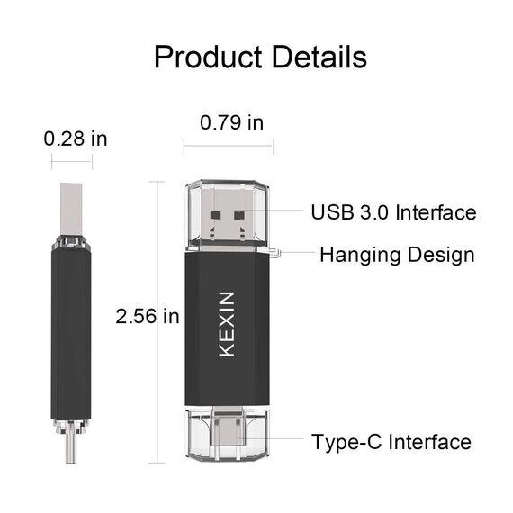 KEXIN USB Stick 64GB, Speicherstick USB 3.0 bis zu 110 MB/s, mit Type-C und USB-A Anschlüsse, Plug and Play für PC, Handy, Kamera und Spielkonsole – Zuverlässiger Daten-Speicher