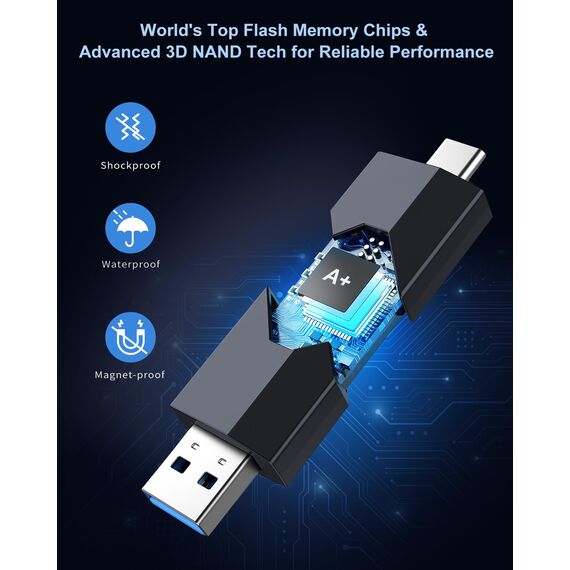 Vansuny 2 Stück USB C Stick 128GB 3.0, 2er Pack Dual USB Stick 128GB USB A + USB C Stick, Type C OTG für iPhone 15/Smartphone/Tablet Mac/Computer