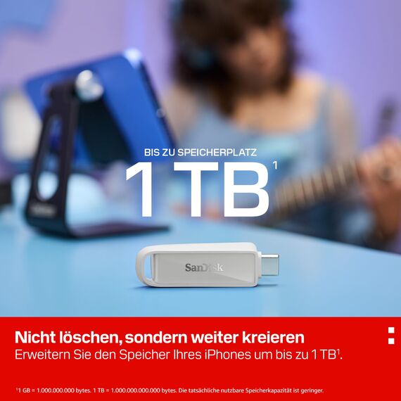 SANDISK Phone Drive mit USB Type-C 128 GB (Flash-Laufwerk für Smartphones, Tablets und Computer, 150 MB/s Lesen, Schlüsselring-Öse zur Mitnahme, 1 Jahr RescuePRO Deluxe-Software) - Arctic White