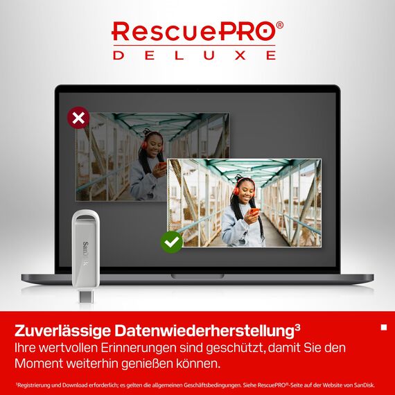 SANDISK Phone Drive mit USB Type-C 128 GB (Flash-Laufwerk für Smartphones, Tablets und Computer, 150 MB/s Lesen, Schlüsselring-Öse zur Mitnahme, 1 Jahr RescuePRO Deluxe-Software) - Arctic White