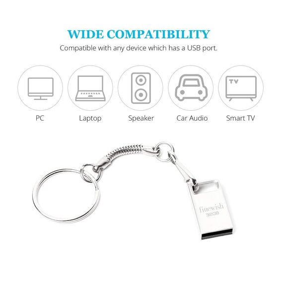 USB Stick 32GB, Metal Memory Stick USB 2.0 USB Stick 32GB USB Flash Drive mit Schlüsselanhänger für Schule Büro Auto PC Laptop (Silber)