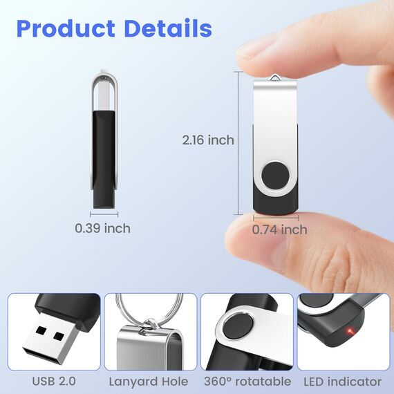 ABLAZE USB Stick 1GB 100 Stück, High Speed USB 2.0 Speicherstick Swivel Datenspeicher Metall Memory Sticks Flash Drive