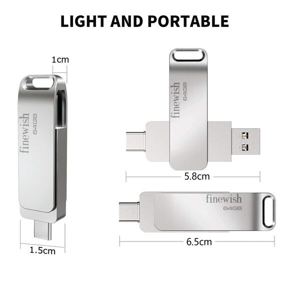USB Stick 64gb 3.0, OTG USB C Speicherstick 64gb 2 in 1 Type C/USB 3.0 Flash Drive 64 GB Für MacBook Pro, Android Handy, Pad, Laptop UND Computer (Silber)