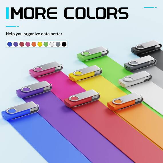 FEBNISCTE 1GB USB Stick 10 Stück, Memory Sticks Einklappbarer, Flash Drive Mehrfarbige Speichersticks, Pendrive mit Schlüsselring- USB 2.0 Flash Laufwerke Datenspeicher mit 10er Handgelenkseile