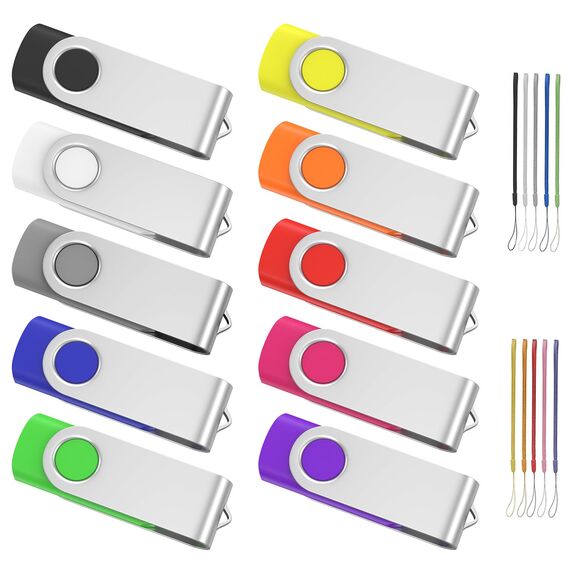 ABLAZE USB Stick 16GB 10 Stück, High Speed USB 2.0 Speicherstick Swivel Datenspeicher Metall Memory Sticks Flash Drive