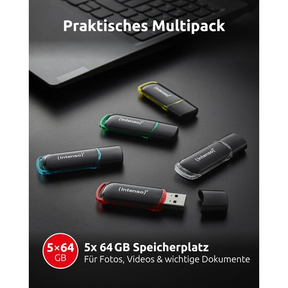 Intenso USB Stick Business Line Multipack 64GB 5er Set – USB 2.0 High Speed USB-A Flash Drive – bis zu 28 MB/s – kompatibel mit Windows & Mac