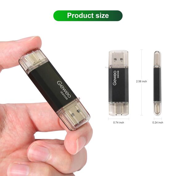 USB Stick 32GB, 2 in 1 OTG Speicherstick 32GB USB 2.0 Pen Drive Memory Stick Type C USB Stick 32gb für Smartphones, Computer, Laptop, ect (Schwarz)