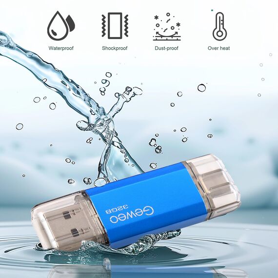 USB Stick 32GB, 2 in 1 OTG Speicherstick 32GB USB 2.0 Pen Drive Memory Stick Type C USB Stick 32gb für Smartphones, Computer, Laptop, ect (Blau)
