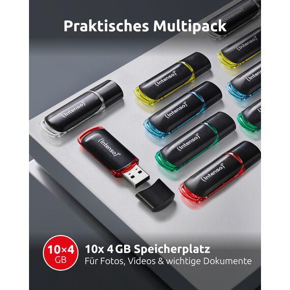 Intenso USB Stick Business Line Multipack 4GB 10er Set – USB 2.0 High Speed USB-A Flash Drive – bis zu 28 MB/s – kompatibel mit Windows & Mac