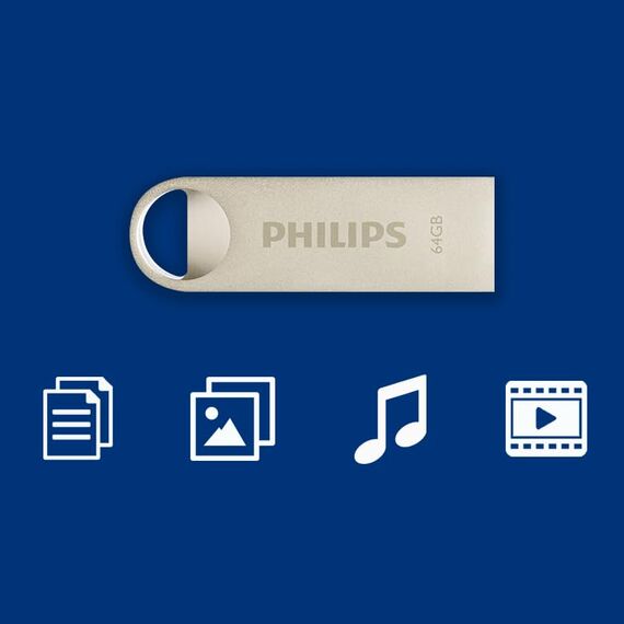 Philips Moon Edition High Speed 2.0 USB-Flash-Laufwerk USB-Stick 64 GB für PC, Laptop, Computer Data Storage, Lesegeschwindigkeit bis zu 20 MB/s, Aluminium, Schlüsselanhänger