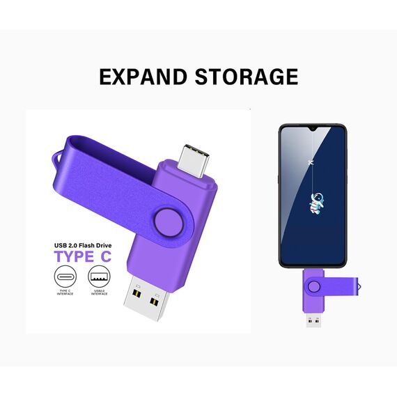 Yaxiny USB C Flash Drive 128GB, OTG Pen Drive, USB 3.0 Typ C Speicherstick für Android Smartphone - Metall Lila