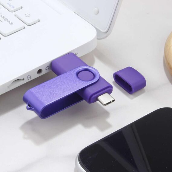 Yaxiny USB C Flash Drive 64GB, OTG Pen Drive, USB 3.0 Typ C Speicherstick für Android Smartphone, Metall Lila