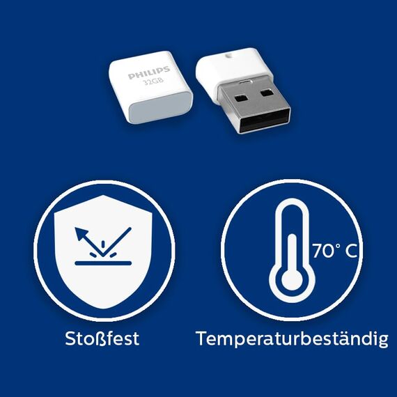 Philips Pico Edition High Speed 2.0 USB-Flash-Laufwerk USB-Stick 32 GB Ultra Small für PC, Laptop, Computer, Smart TV, Car Audio and More Lesegeschwindigkeit bis zu 23 MB/s