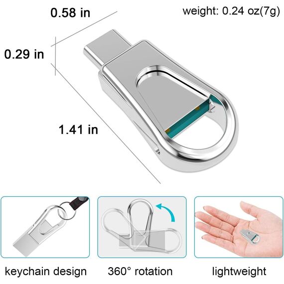 Vansuny 2 Stück USB C Stick 64GB Mini USB Stick 3.0 2-IN-1 OTG Flash Laufwerk Dual USB C Speicherstick 64gb Metall Wasserdicht für iPhone 15 Smartphone Android Windows Mac OS, Silber